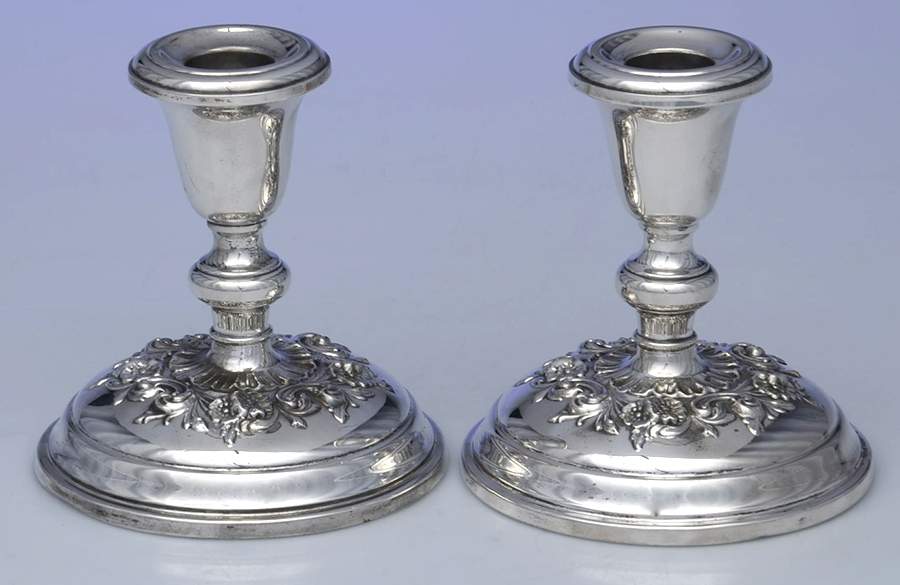 Buttercup (Sterling, Hollowware) Pair of Weighted Console Candleholders by Gorham Silver-1