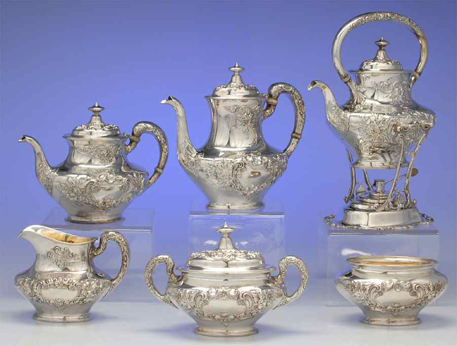 Buttercup (Sterling, Hollowware) 6 Piece Tea Set (SCP, STP, SCR, SSU, SWB, SKES) by Gorham Silver-1