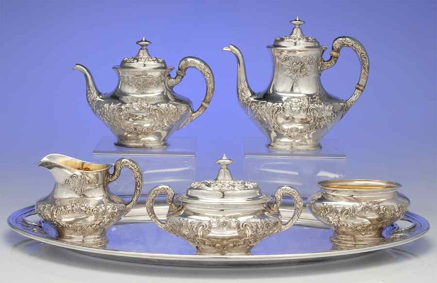 Buttercup (Sterling, Hollowware) 6 Piece Tea Set (SCP, STP, SCR, SSU, SWB, WTL) by Gorham Silver-1