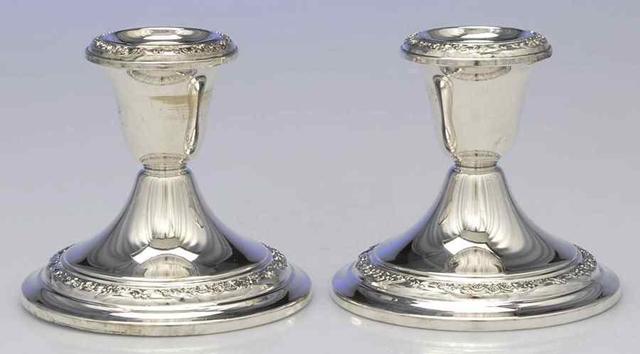 Buttercup (Sterling, Hollowware) Pair of Weighted Console Candleholders by Gorham Silver-1