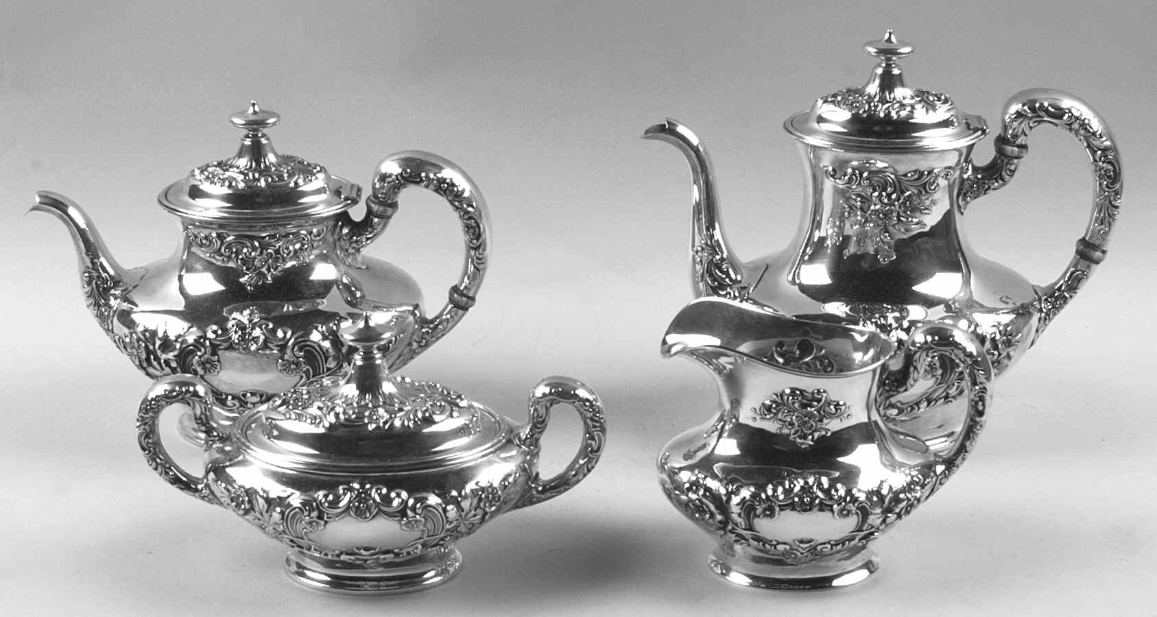Buttercup (Sterling, Hollowware) 4 Piece Tea Set (SCP, STP, SCR, SSU) by Gorham Silver-1