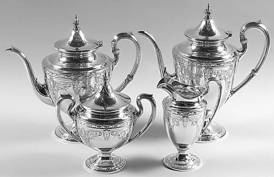 Cinderella (Sterling, Hollowware) 4 Piece Tea Set (SCP, STP, SCR, SSU) by Gorham Silver-1