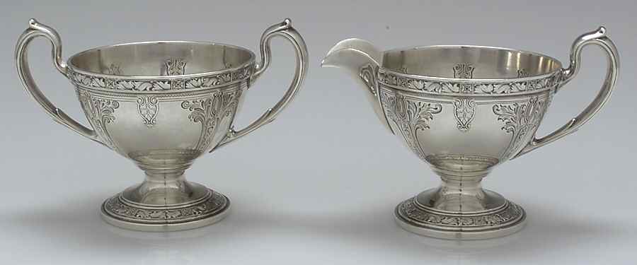 Cinderella (Sterling, Hollowware) Mini Sterling Creamer and Open Sugar by Gorham Silver-1