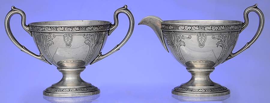 Cinderella (Sterling, Hollowware) Mini Sterling Creamer and Open Sugar by Gorham Silver-1