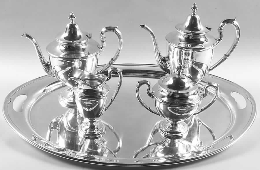 Dolly Madison (Sterling, Hollowware) 5 Piece Tea Set (SCP, STP, SCR, SSU, WTL) by Gorham Silver-1