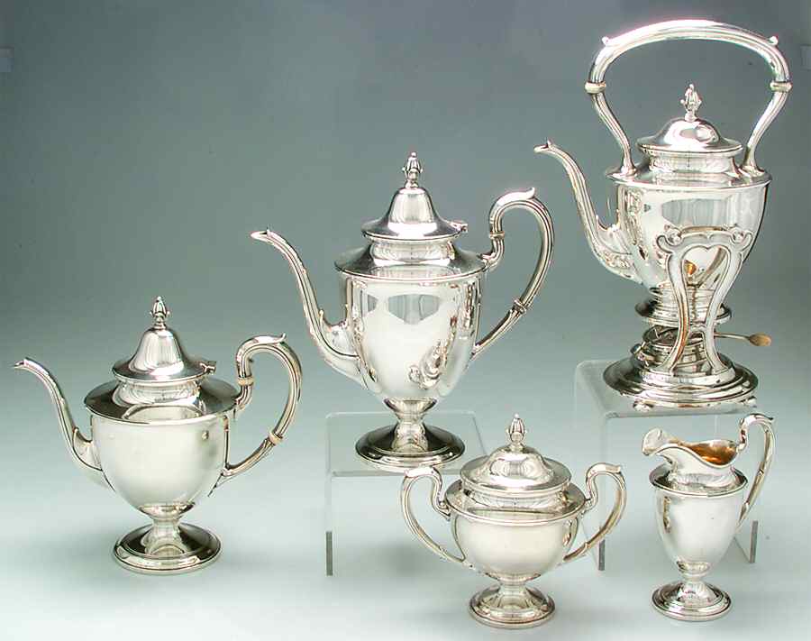 Dolly Madison (Sterling, Hollowware) 5 Piece Tea Set (SCP, STP, SCR, SSU, SKES) by Gorham Silver-1