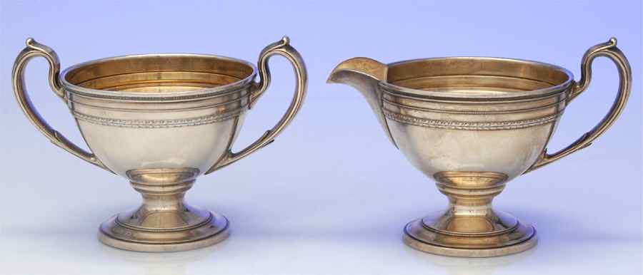 Edgeworth (Sterling, Hollowware) Mini Sterling Creamer and Open Sugar by Gorham Silver-1