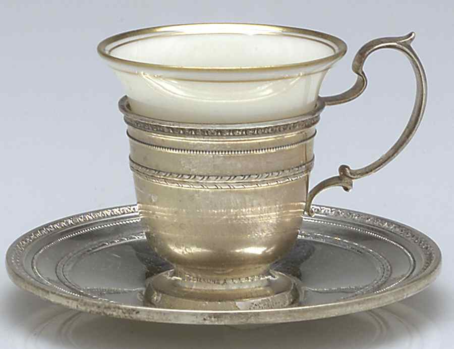 Edgeworth (Sterling, Hollowware) Sterling Demitasse Cup, Saucer and Liner by Gorham Silver-1