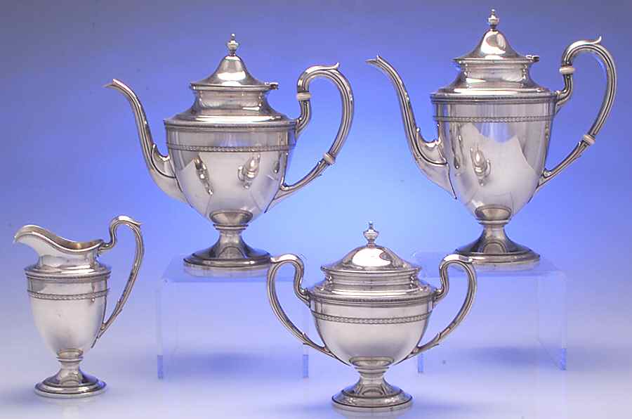 Edgeworth (Sterling, Hollowware) 4 Piece Tea Set (SCP, STP, SCR, SSU) by Gorham Silver-1