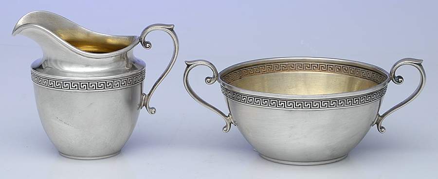 Etruscan (Sterling, Hollowware) Mini Sterling Creamer and Open Sugar by Gorham Silver-1