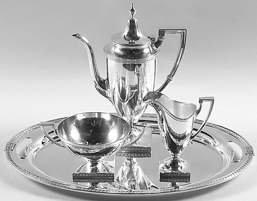 Etruscan (Sterling, Hollowware) 4 Piece Mini Coffee Set (SCPM, SCRM, SSUOM, STRDEM) by Gorham Silver-1
