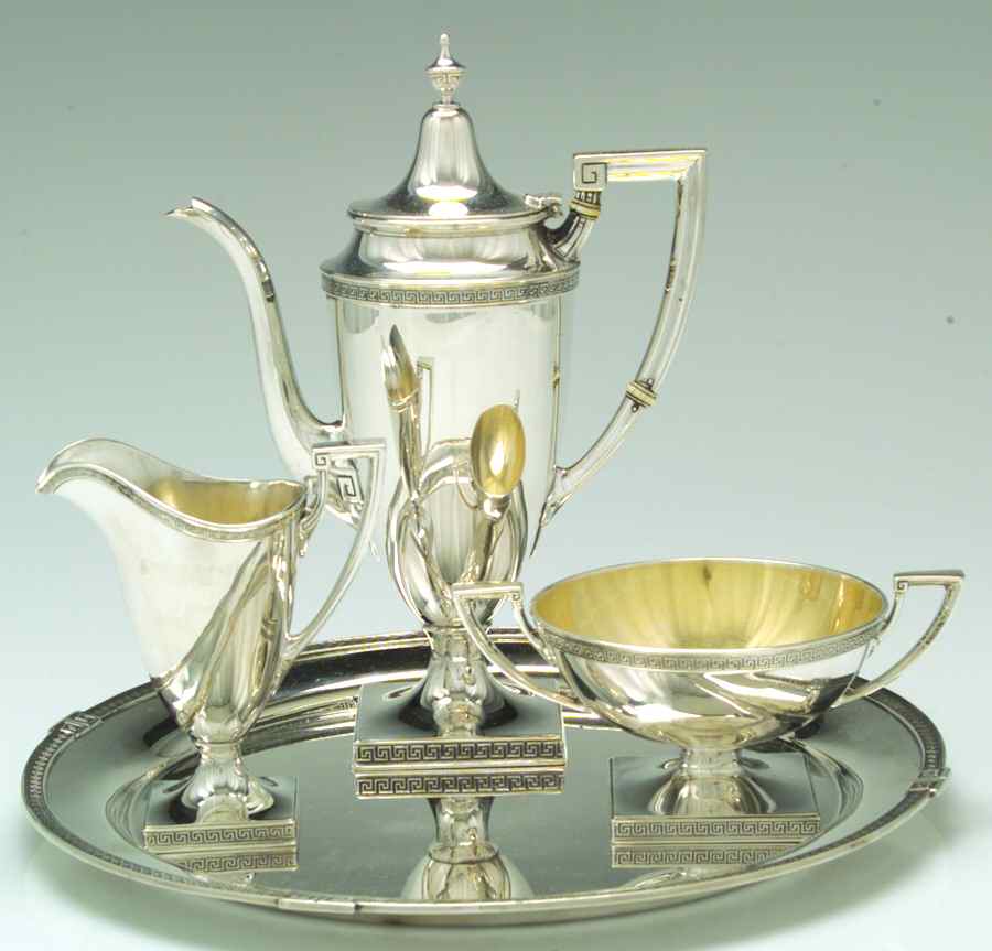 Etruscan (Sterling, Hollowware) 4-Piece Sterling Mini Tea Set with Tray by Gorham Silver-1