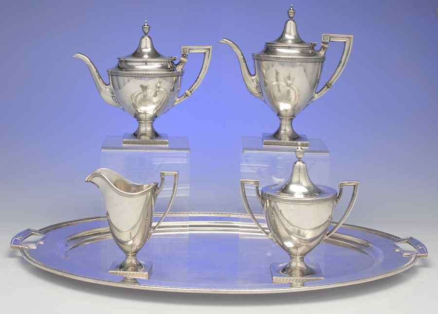 Etruscan (Sterling, Hollowware) 5 Piece Tea Set (SCP, STP, SCR, SSU, WTL) by Gorham Silver-1