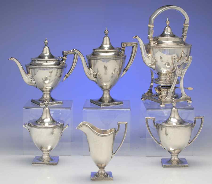 Etruscan (Sterling, Hollowware) 6 Piece Tea Set (SCP, STP, SCR, SSU, SWB, SKES) by Gorham Silver-1