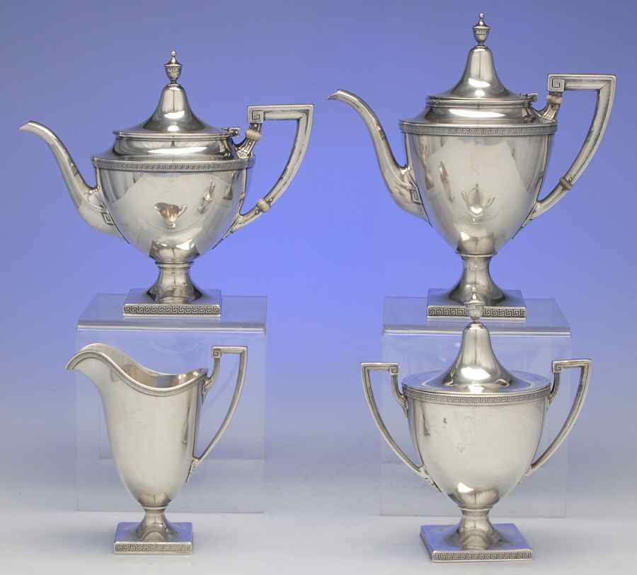 Etruscan (Sterling, Hollowware) 4 Piece Tea Set (SCP, STP, SCR, SSU) by Gorham Silver-1