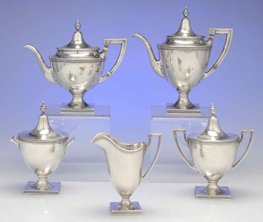 Etruscan (Sterling, Hollowware) 5 Piece Tea Set (SCP, STP, SCR, SSU, SWB) by Gorham Silver-1