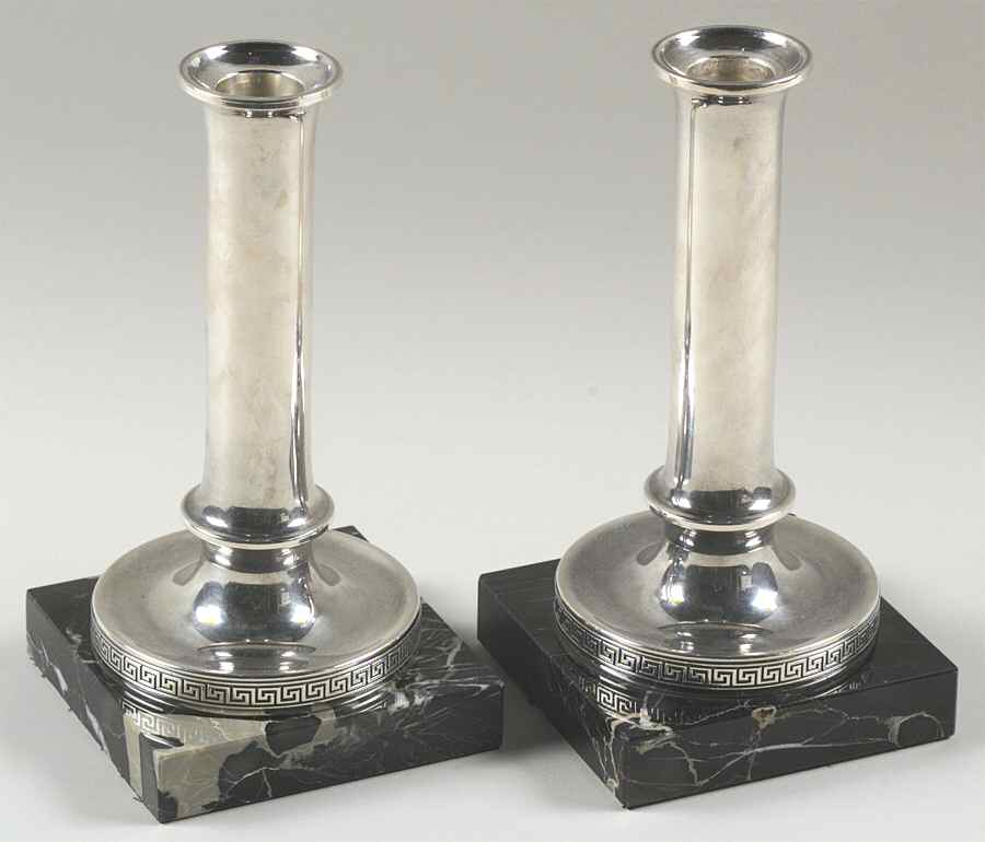Etruscan (Sterling, Hollowware) Pair of Candlesticks with Marble Base by Gorham Silver-1