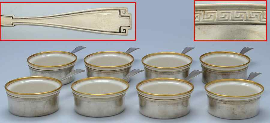 Etruscan (Sterling, Hollowware) Set of 8 Ramekin Holder & Shape 3 Lenox Liners by Gorham Silver-1