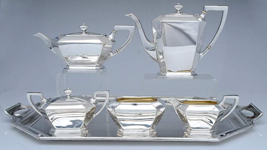 Fairfax (Sterling, Hollowware) 6 Piece Tea Set (SCP, STP, SCR, SSU, SWB, WTL) by Gorham Silver-1
