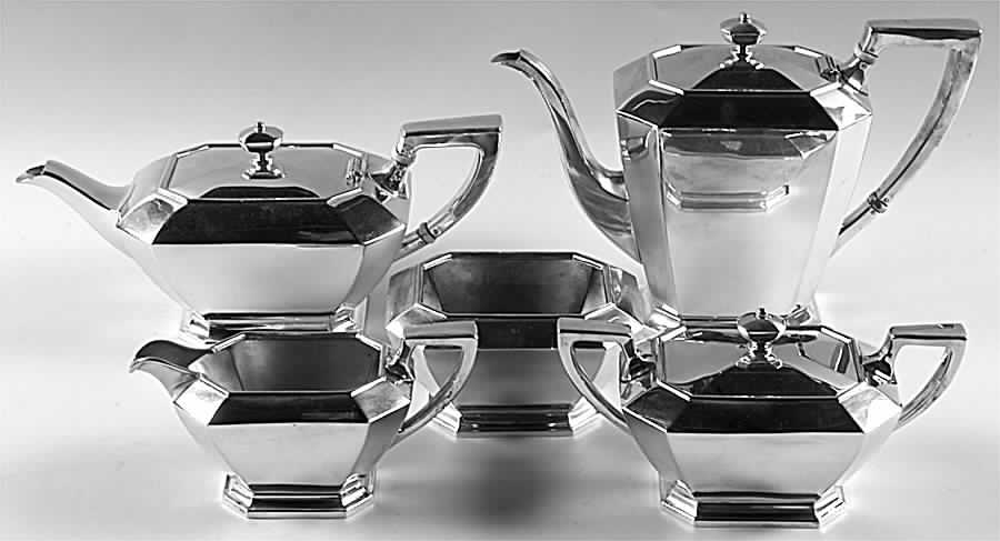 Fairfax (Sterling, Hollowware) 5 Piece Tea Set (SCP, STP, SCR, SSU, SWB) by Gorham Silver-1