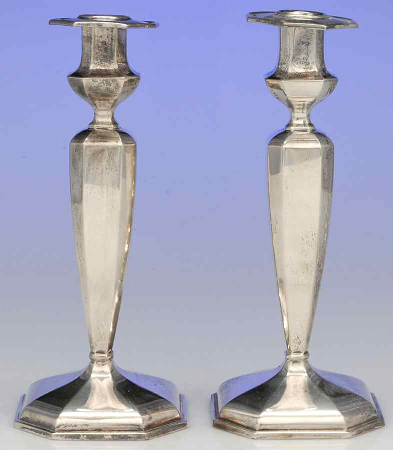 Fairfax (Sterling, Hollowware) Pair of 9" Weighted Candlesticks by Durgin-1