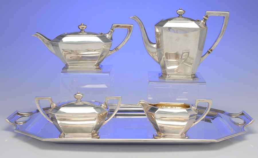Fairfax (Sterling, Hollowware) 5 Piece Tea Set (SCP, STP, SCR, SSU, WTL) by Gorham Silver-1