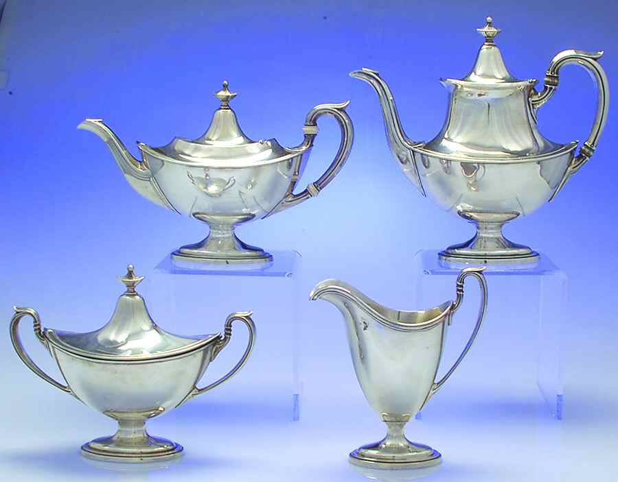 Portsmouth (Sterling, Hollowware) 4 Piece Tea Set (SCP, STP, SCR, SSU) by Gorham Silver-1