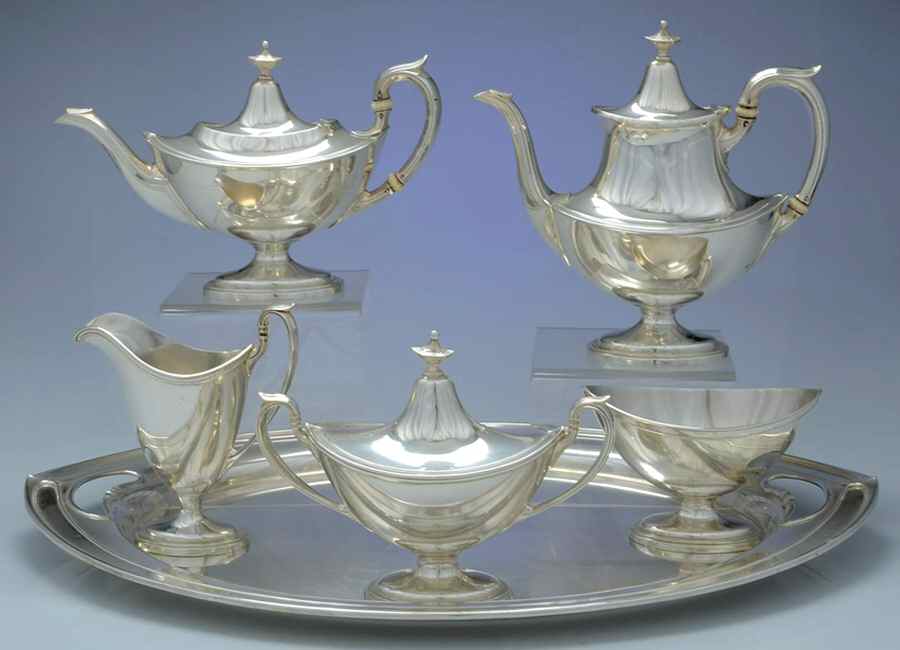 Portsmouth (Sterling, Hollowware) 6 Piece Tea Set (SCP, STP, SCR, SSU, SWB, SWTM) by Gorham Silver-1