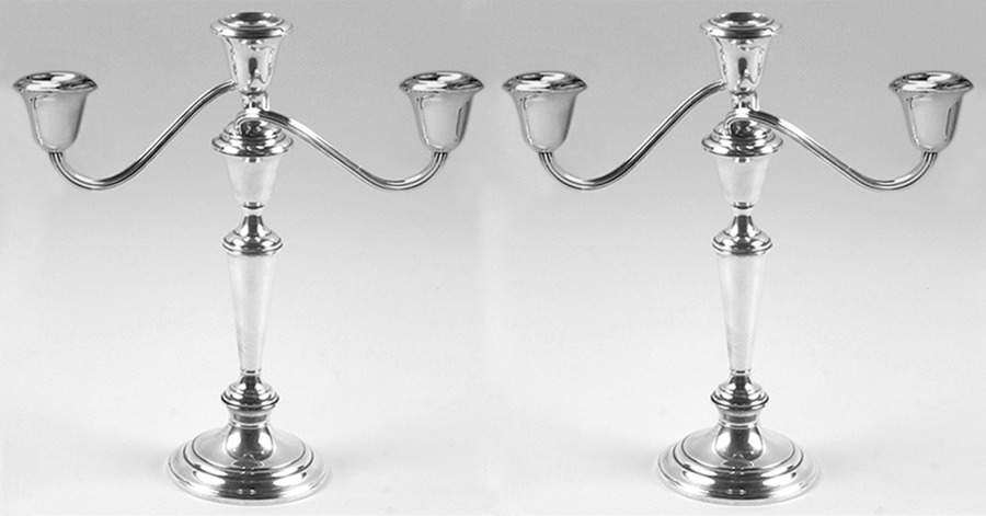 Puritan (Sterling, Hollowware) Pair of Weighted 3 Light Candelabras by Gorham Silver-1