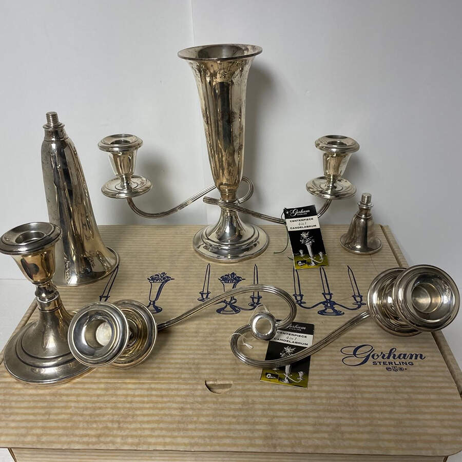 Puritan (Sterling, Hollowware) 4 Way/2 Lite Candelabrum with Vase-Weighted by Gorham Silver-1