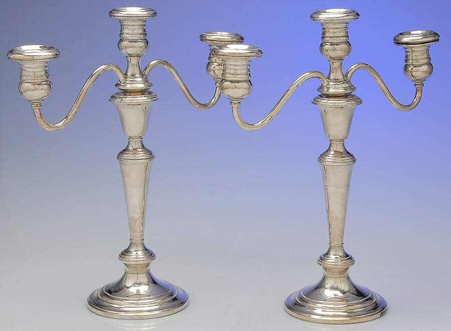 Puritan (Sterling, Hollowware) Pair of Weighted 3 Light Candelabra by Gorham Silver-1