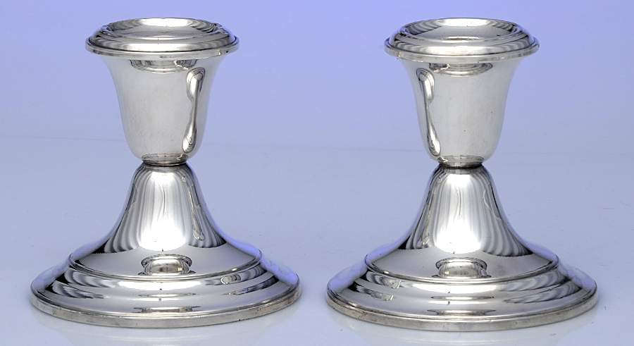 Puritan (Sterling, Hollowware) Pair of Weighted Candleholders by Gorham Silver-1