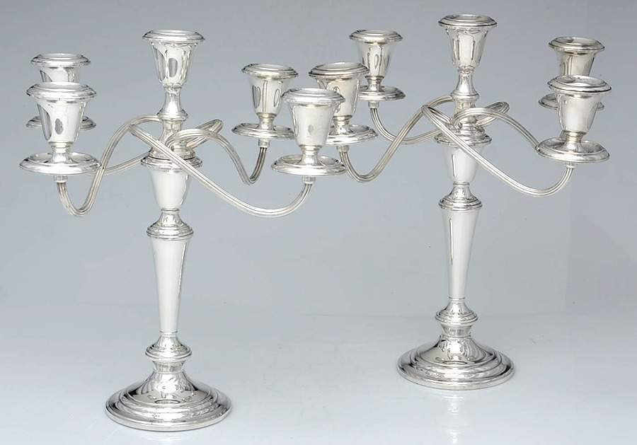 Puritan (Sterling, Hollowware) Pair of Weighted 5 Light Candelabra by Gorham Silver-1