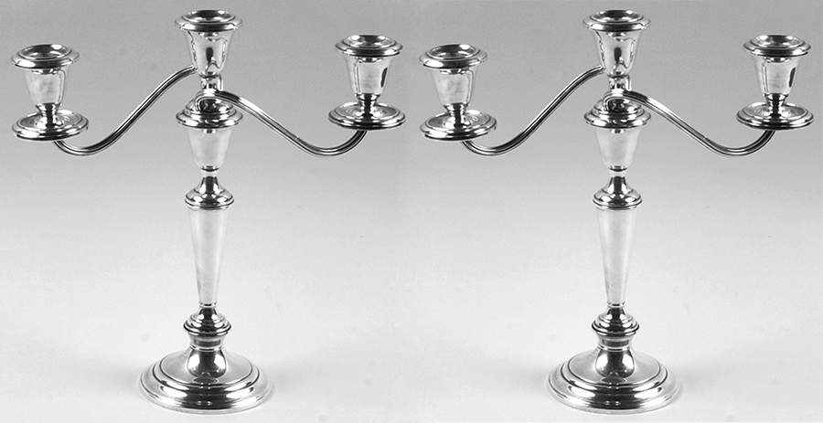 Puritan (Sterling, Hollowware) Pair of Weighted 3 Light Candelabra by Gorham Silver-1