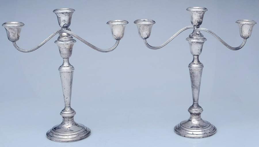 Puritan (Sterling, Hollowware) Pair of Weighted 3 Light Candelabra by Gorham Silver-1