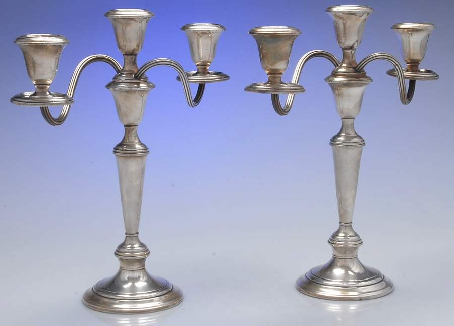 Puritan (Sterling, Hollowware) Pair of Weighted 3 Light Candelabra by Gorham Silver-1