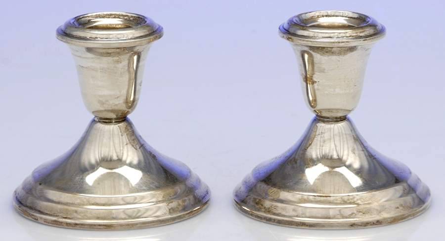 Puritan (Sterling, Hollowware) Pair of Weighted Candleholders by Gorham Silver-1