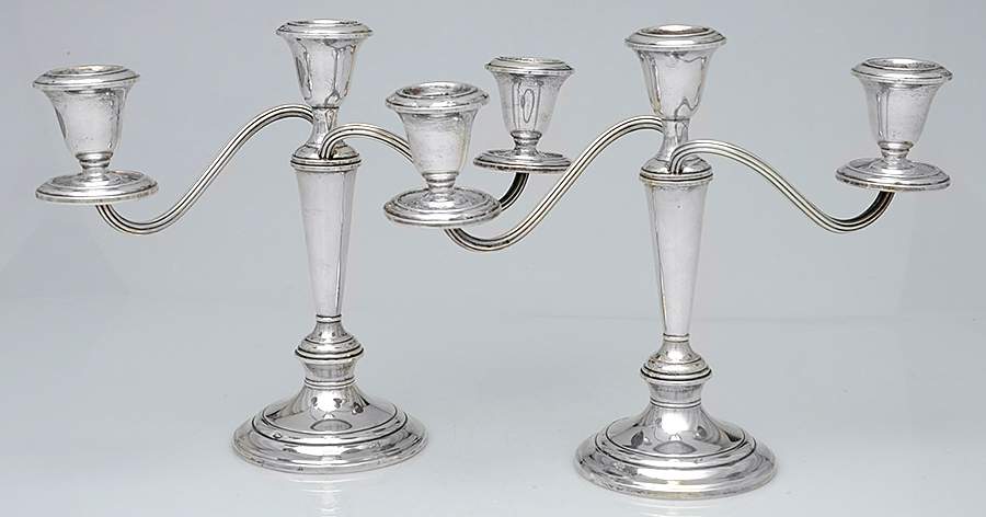 Puritan (Sterling, Hollowware) Pair of Weighted 3 Light Candelabra by Gorham Silver-1