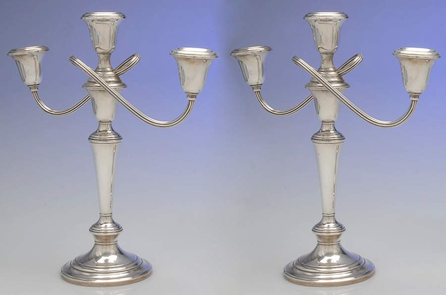 Puritan (Sterling, Hollowware) Pair of Weighted 3 Light Candelabra by Gorham Silver-1