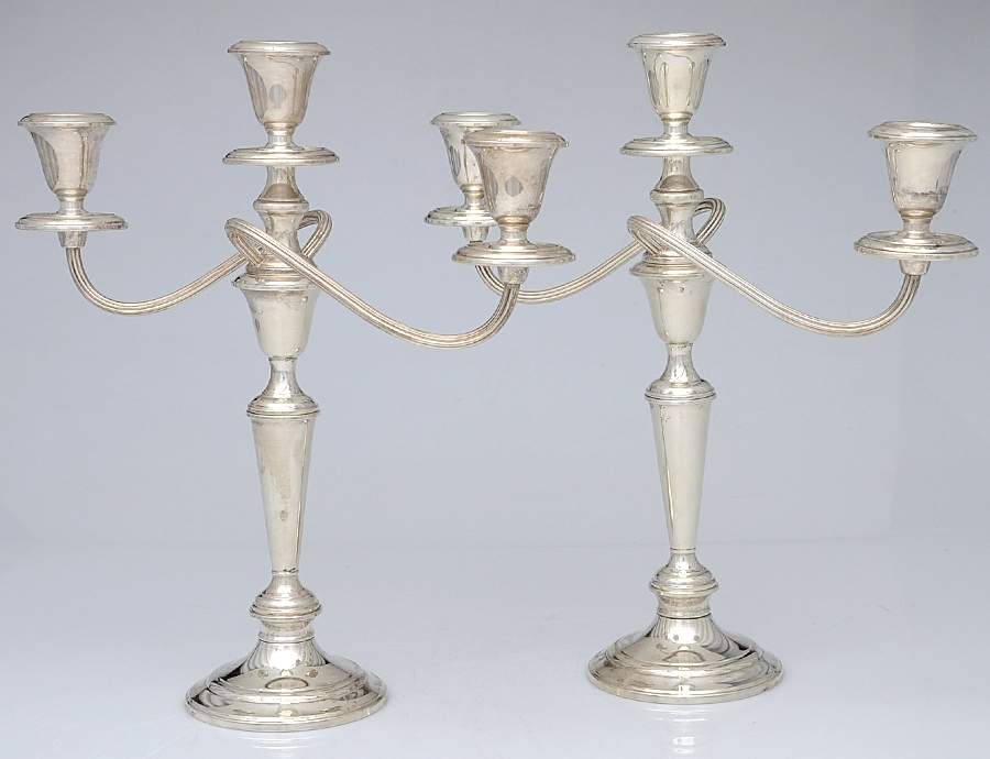 Puritan (Sterling, Hollowware) Pair of 13" Weighted 3 Light Candelabra by Gorham Silver-1
