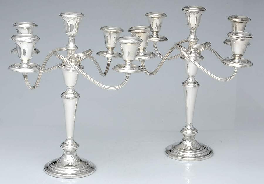 Puritan (Sterling, Hollowware) Pair of Weighted 5 Light Candelabra by Gorham Silver-1