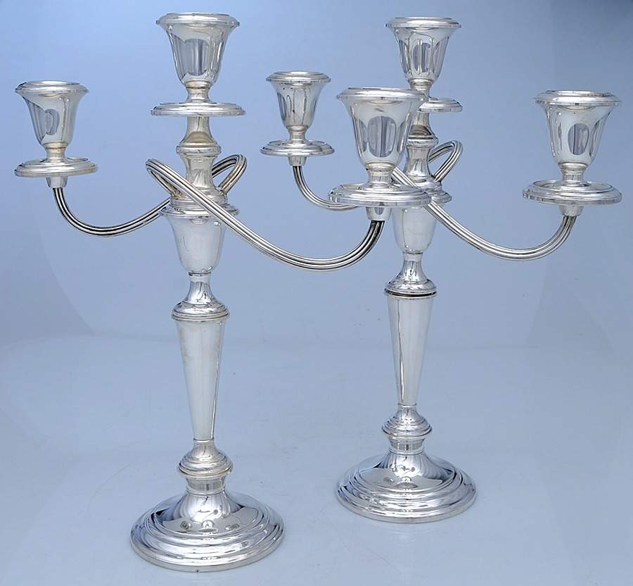 Puritan (Sterling, Hollowware) Pair of Weighted 3 Light Candelabra by Gorham Silver-1