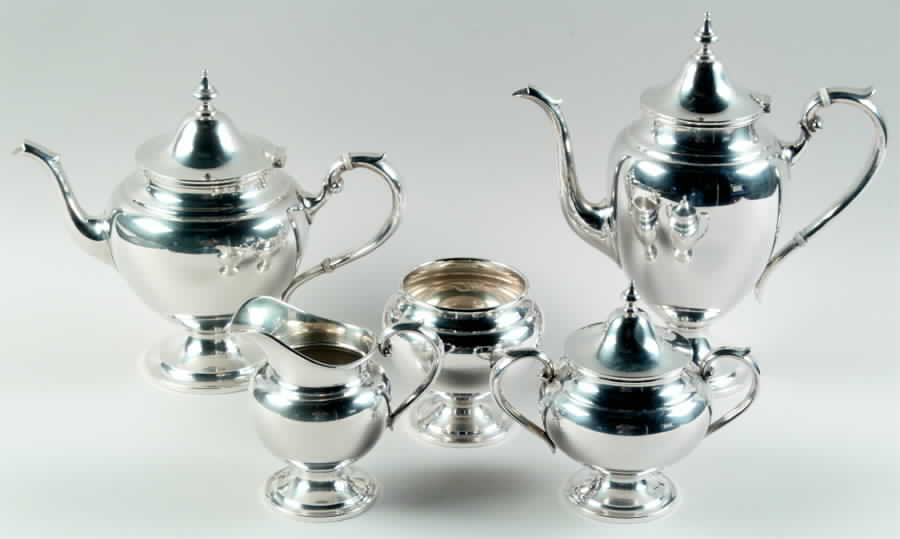 Puritan (Sterling, Hollowware) 5 Piece Tea Set (SCP, STP, SCR, SSU, SWB) by Gorham Silver-1
