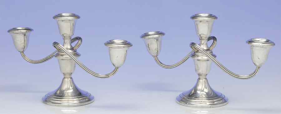 Puritan (Sterling, Hollowware) Pair of Weighted 3 Light Candelabra by Gorham Silver-1