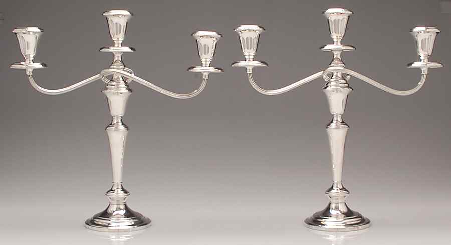 Puritan (Sterling, Hollowware) Pair of 14" 3 Light Weighted Candelabras by Gorham Silver-1