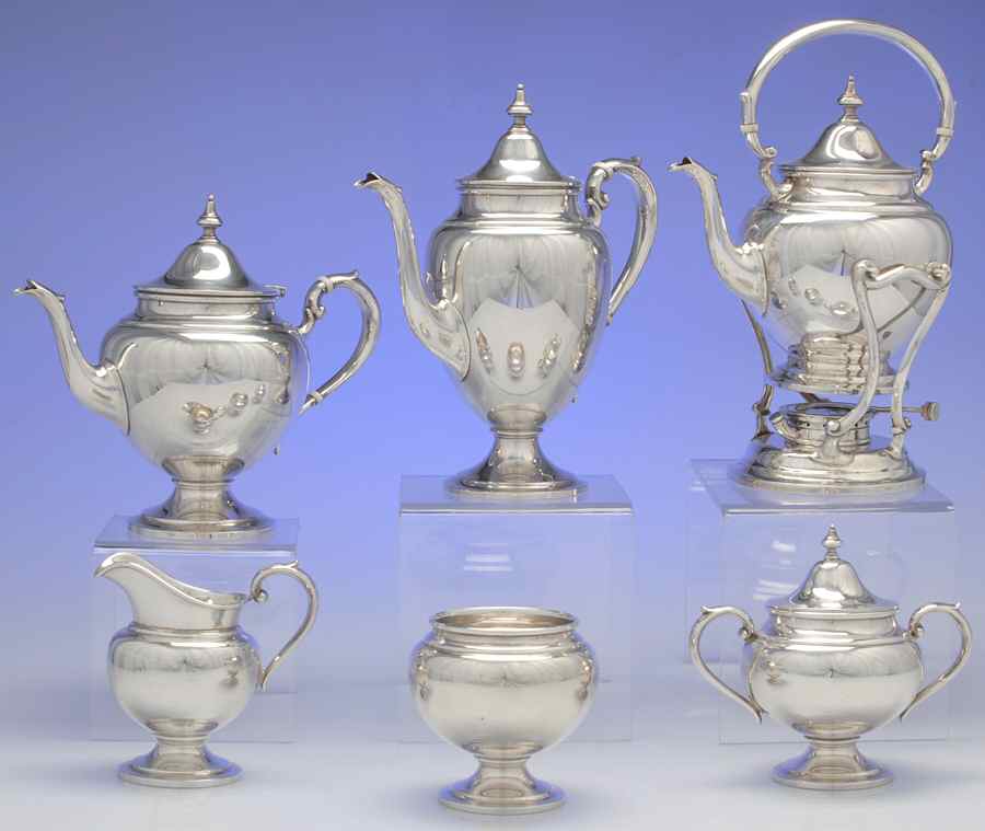Puritan (Sterling, Hollowware) 6 Piece Tea Set (SCP, STP, SCR, SSU, SWB, SKES) by Gorham Silver-1