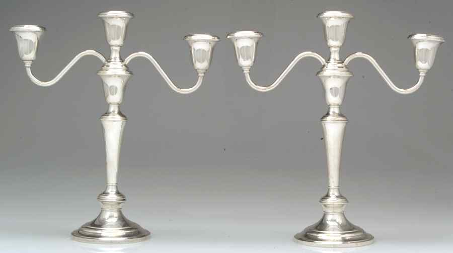 Puritan (Sterling, Hollowware) Pair of Weighted 3 Light Candelabra by Gorham Silver-1