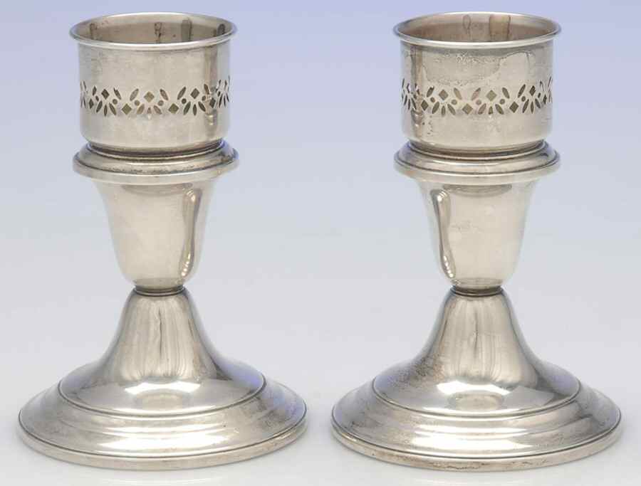 Puritan (Sterling, Hollowware) Pair of Hurricane Lamp Bases by Gorham Silver-1