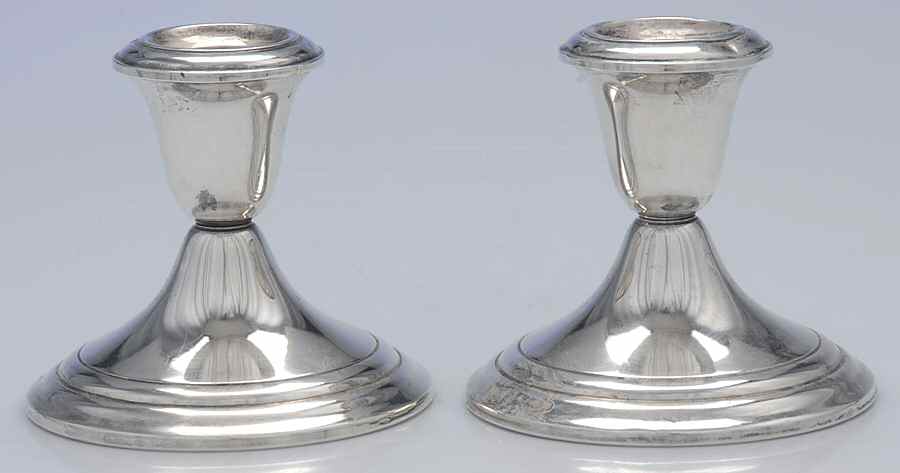 Puritan (Sterling, Hollowware) Pair of Weighted Candleholders by Gorham Silver-1