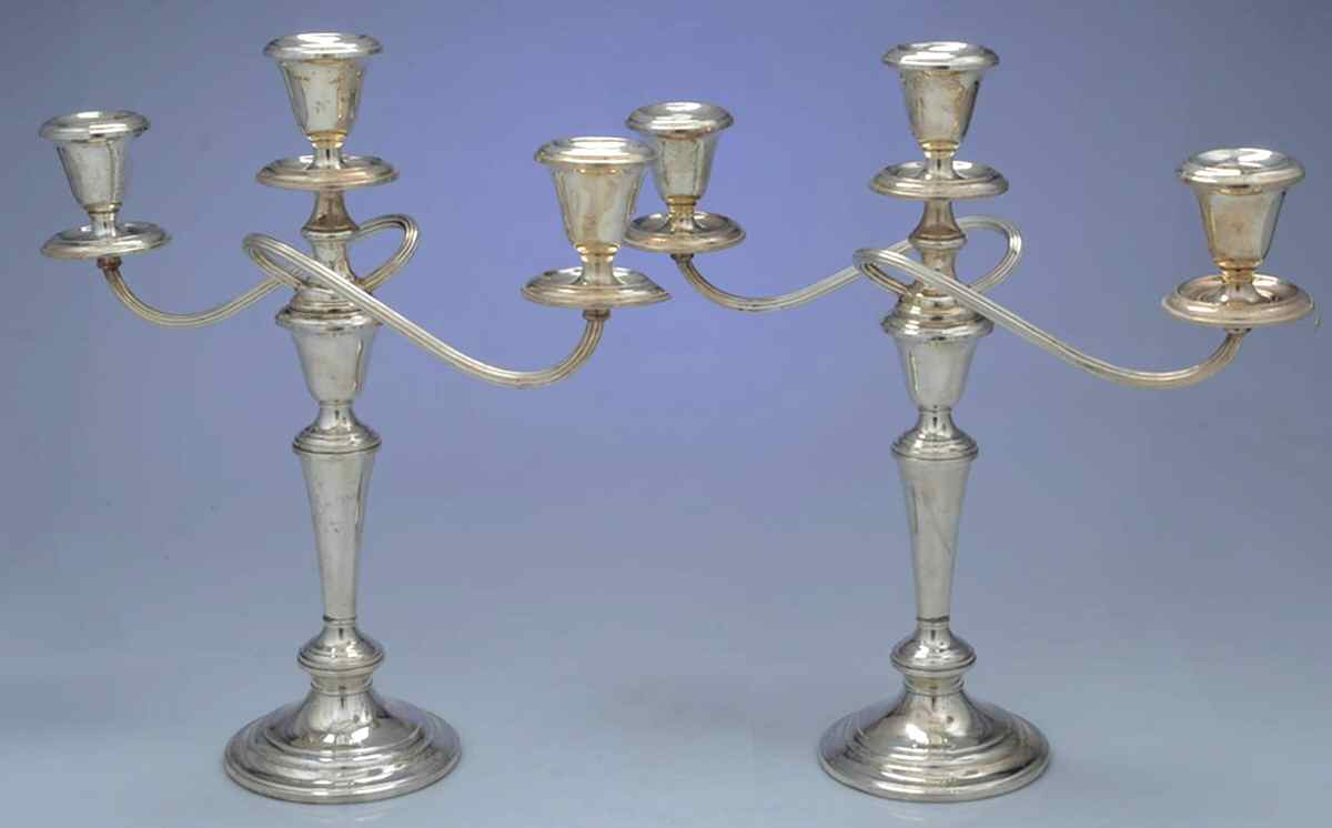 Puritan (Sterling, Hollowware) Pair of 13" Weighted 3 Light Candelabra by Gorham Silver-1